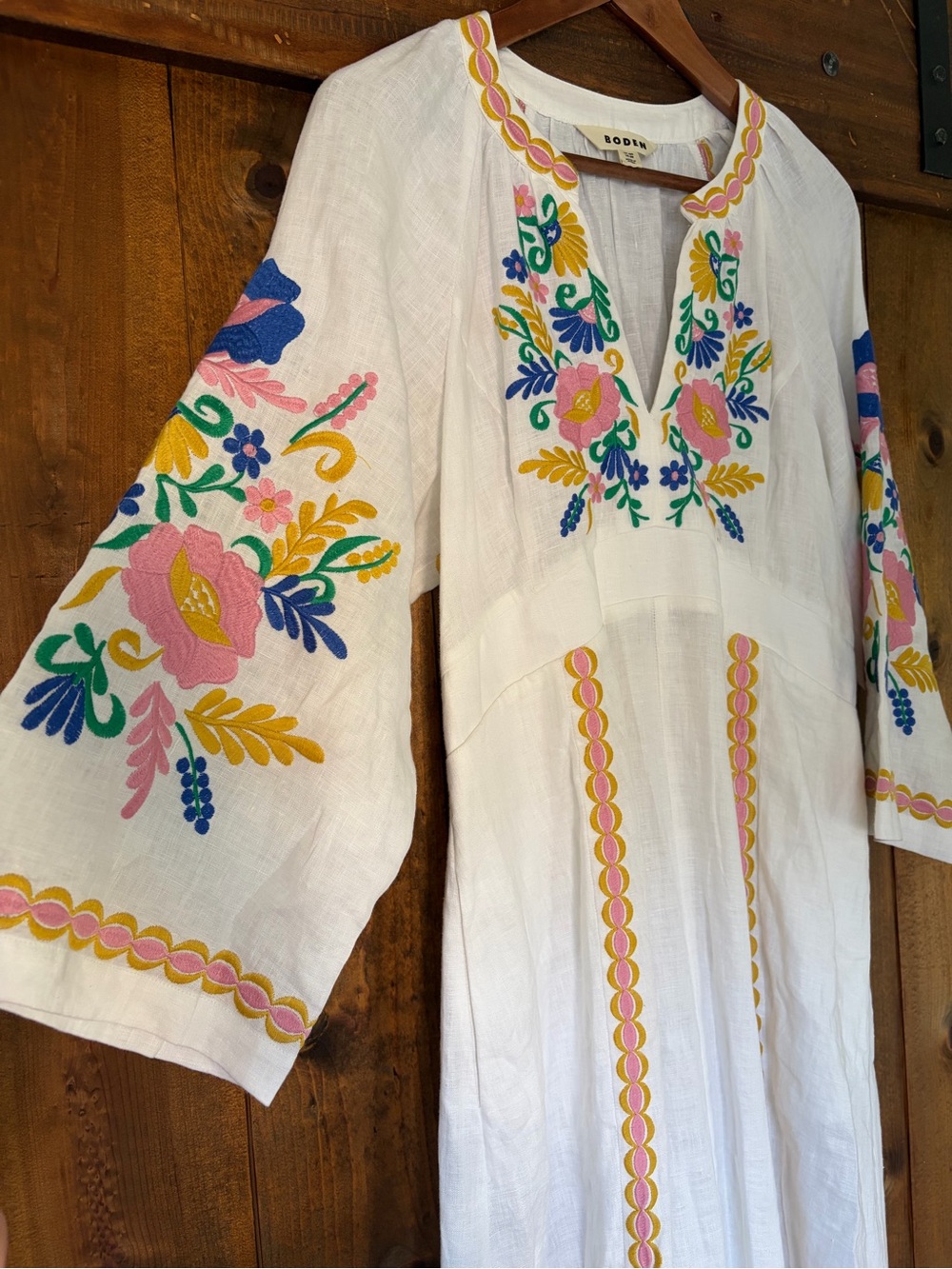 Boden Una Linen Embroidered Caftan Maxi Dress. Size: 8 - Picture 10 of 16